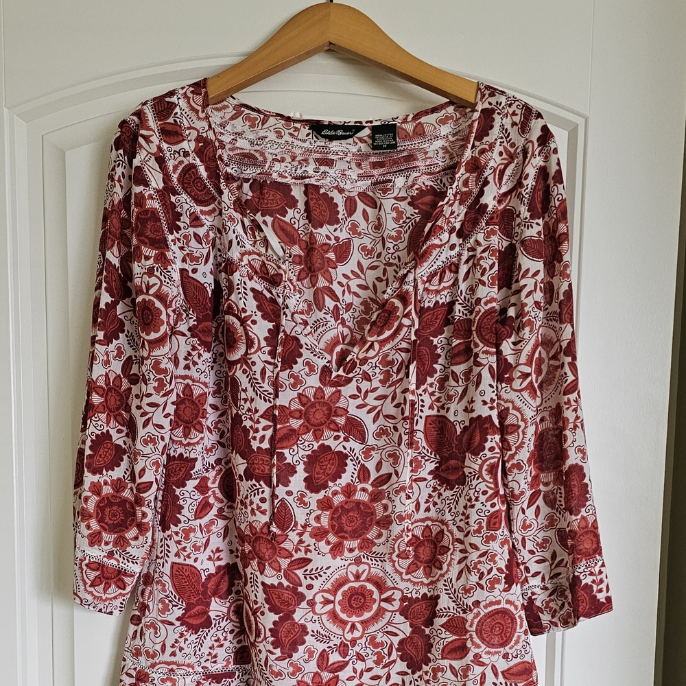 Eddie Bauer Red Summer 3/4 Sleeve Blouse